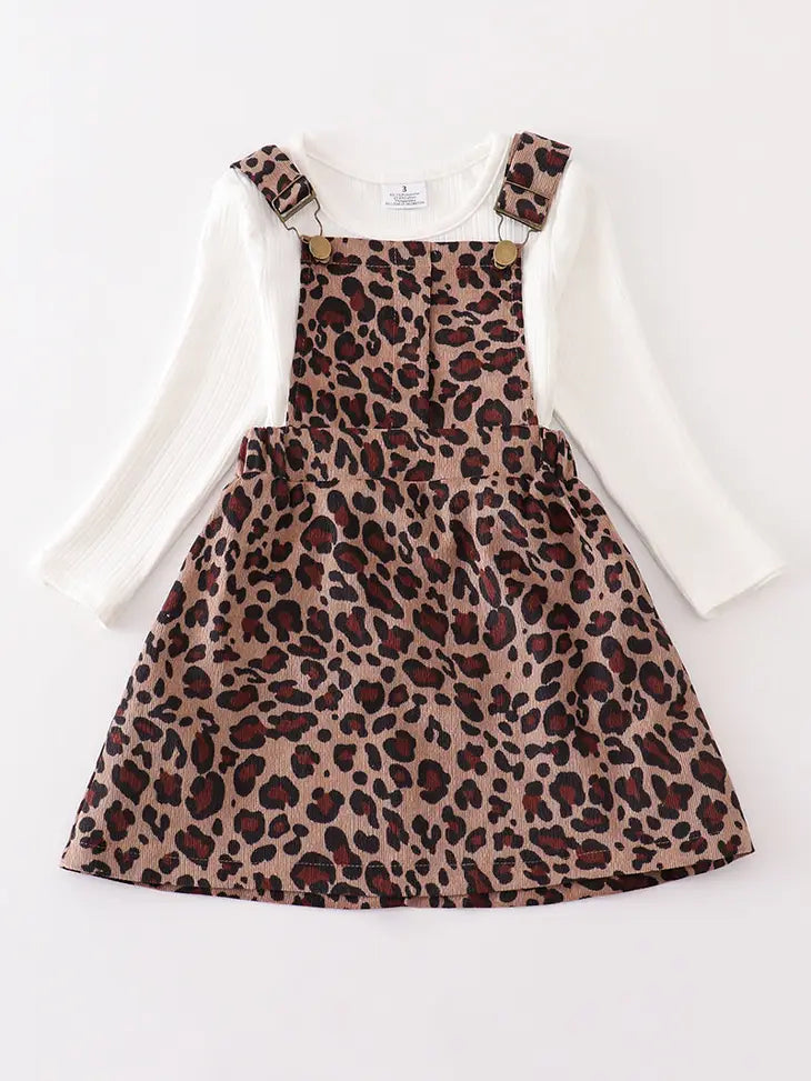 Little Girls Leopard Overalls Dress Set-Kids Outfit-Honeydew-Three Birdies Boutique, Women's Fashion Boutique Located in Kearney, MO