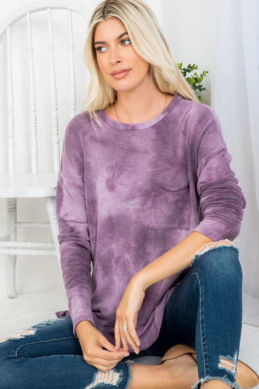Tie Dye Oversized Pocket Sweatshirt-Sweatshirts-P & Rose-Three Birdies Boutique, Women's Fashion Boutique Located in Kearney, MO