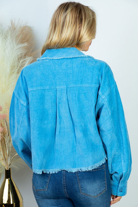 Cropped Corduroy Button Down Shacket-Jacket-White Birch-Three Birdies Boutique, Women's Fashion Boutique Located in Kearney, MO