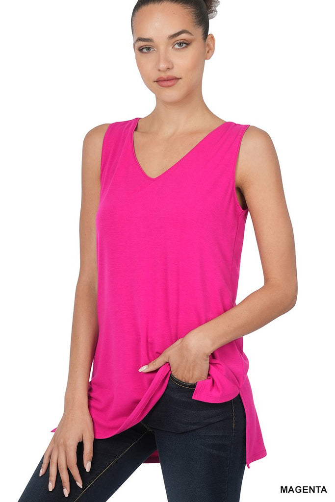 Sleeveless Side Slit Top-Tank Tops-Zenana-Three Birdies Boutique, Women's Fashion Boutique Located in Kearney, MO