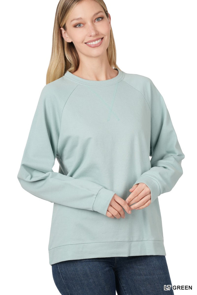 French Terry Raglan Sleeve Pullover-Shirts & Tops-Zenana-Three Birdies Boutique, Women's Fashion Boutique Located in Kearney, MO