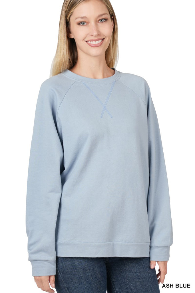 French Terry Raglan Sleeve Pullover-Shirts & Tops-Zenana-Three Birdies Boutique, Women's Fashion Boutique Located in Kearney, MO