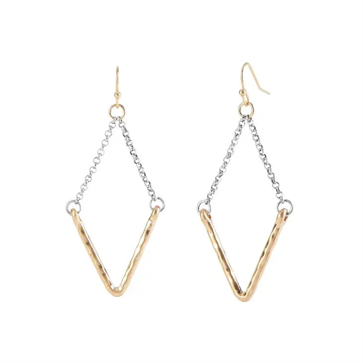 Gold Hammered V Dangle with Chain Earrings-Necklace-Whispers-Three Birdies Boutique, Women's Fashion Boutique Located in Kearney, MO