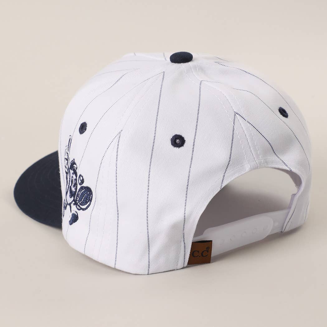 Take Me Out to the Ballgame Embroidered Pinstripe Trucker Hat - Navy/White { product_type }}