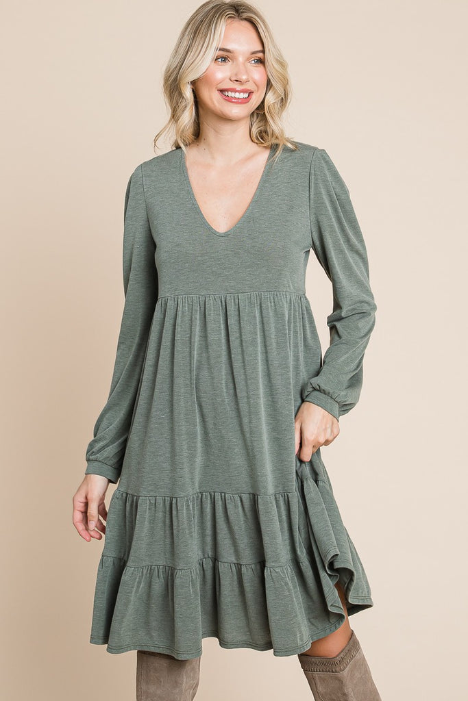 Solid Tiered Swing Dress-Dresses-Emerald Collection-Three Birdies Boutique, Women's Fashion Boutique Located in Kearney, MO
