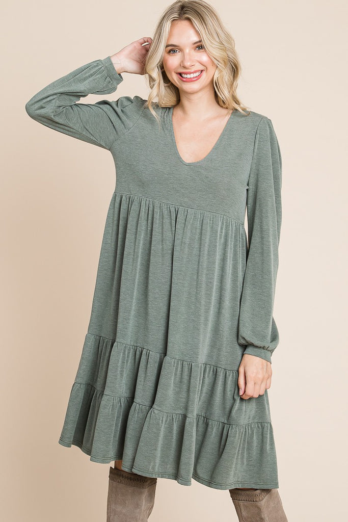 Solid Tiered Swing Dress-Dresses-Emerald Collection-Three Birdies Boutique, Women's Fashion Boutique Located in Kearney, MO