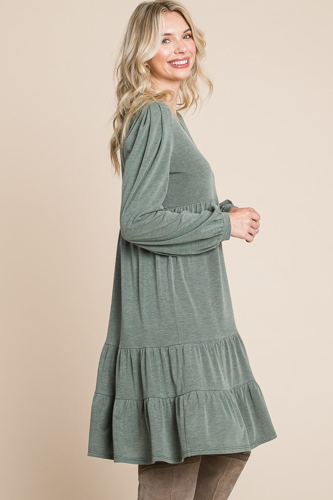 Solid Tiered Swing Dress-Dresses-Emerald Collection-Three Birdies Boutique, Women's Fashion Boutique Located in Kearney, MO
