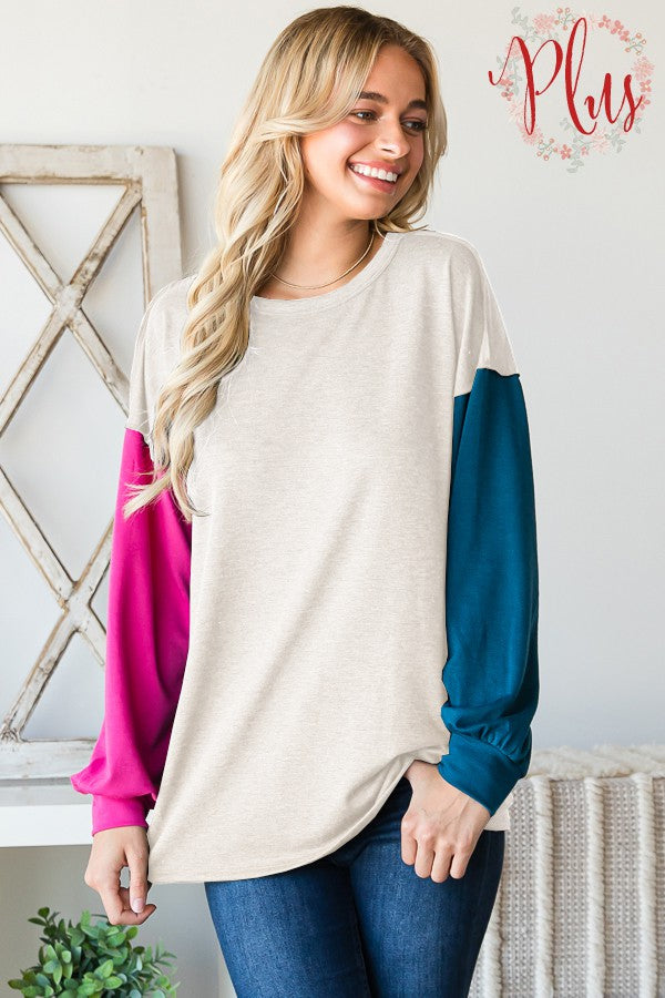 Puff Sleeve Color Block Top-Top-Heimish-Three Birdies Boutique, Women's Fashion Boutique Located in Kearney, MO