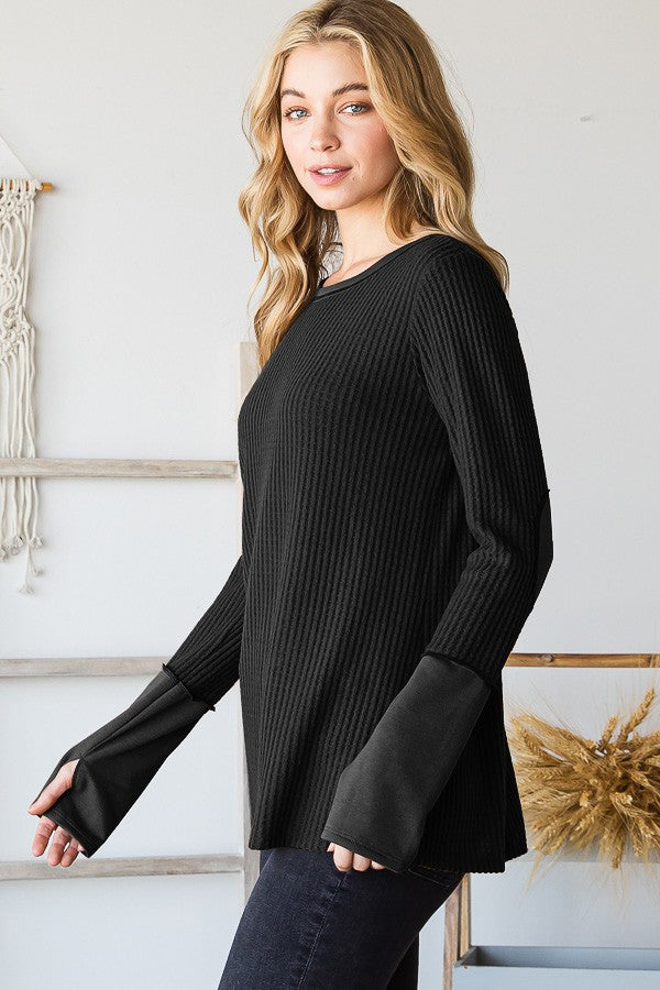 Waffle Knit with Thumbhole Sleeve-Top-Heimish-Three Birdies Boutique, Women's Fashion Boutique Located in Kearney, MO
