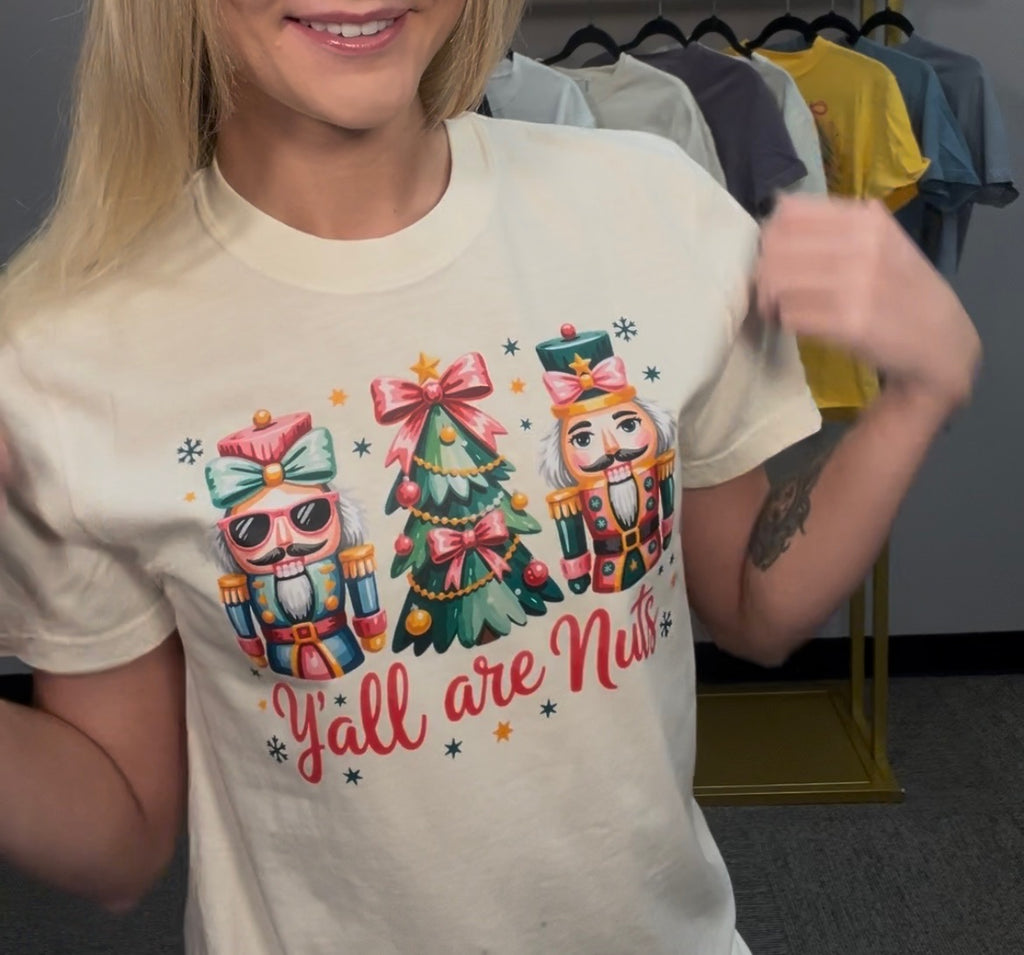 Y'all Are Nuts Tee-Graphic Tees-Tres Birdos Graphic Tees-Three Birdies Boutique, Women's Fashion Boutique Located in Kearney, MO