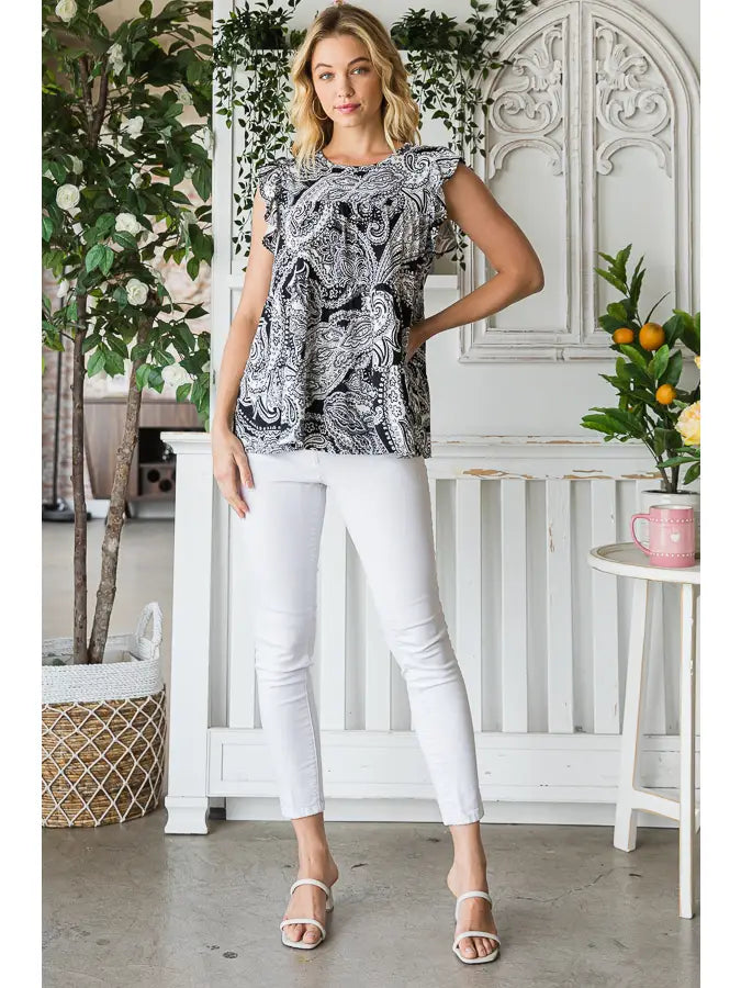 Black & White Paisley Top-Shirts & Tops-Heimish-Three Birdies Boutique, Women's Fashion Boutique Located in Kearney, MO