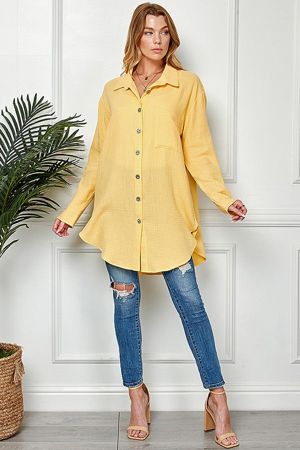 Sunshine Yellow Button Up-Shirts & Tops-BLUMIN-Three Birdies Boutique, Women's Fashion Boutique Located in Kearney, MO