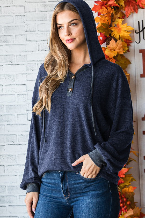 Drawstring Hoodie with Buttons-Shirts & Tops-Heimish-Three Birdies Boutique, Women's Fashion Boutique Located in Kearney, MO