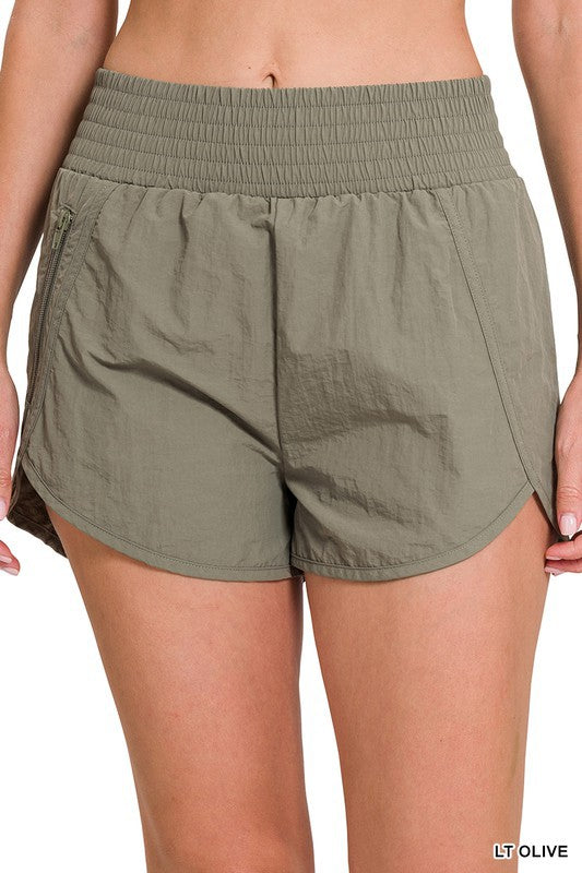 Smocked Waistband Athletic Shorts-Shorts-Zenana-Three Birdies Boutique, Women's Fashion Boutique Located in Kearney, MO