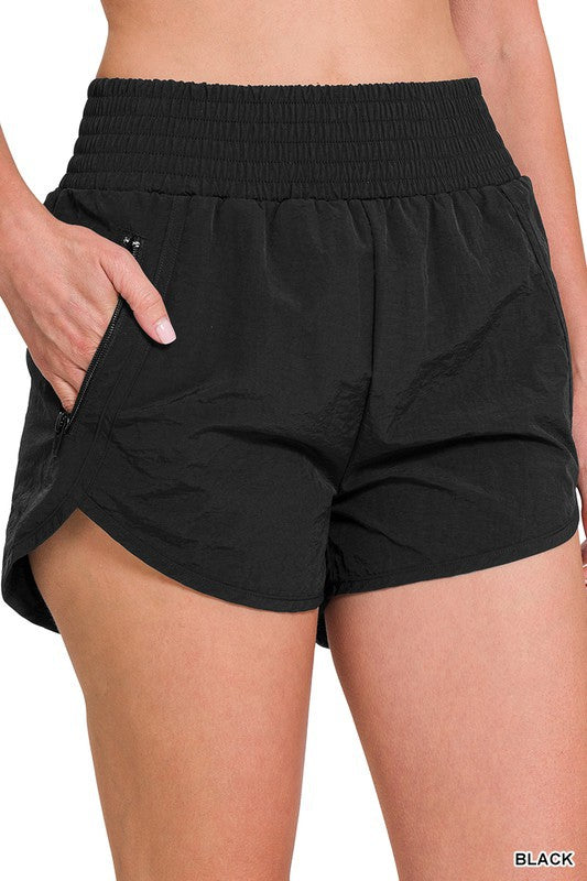 Smocked Waistband Athletic Shorts-Shorts-Zenana-Three Birdies Boutique, Women's Fashion Boutique Located in Kearney, MO