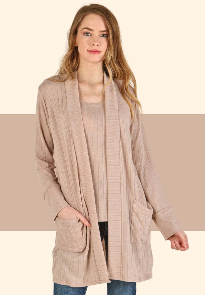 Detail Striped Light Weight Cardigan-Shirts & Tops-P.S. Kate-Three Birdies Boutique, Women's Fashion Boutique Located in Kearney, MO