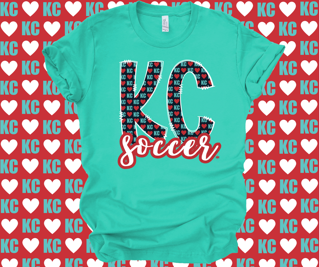 KC Soccer Heart Pattern Graphic Tee -Red Rival -Three Birdies Boutique, Women's Fashion Boutique Located in Kearney, MO