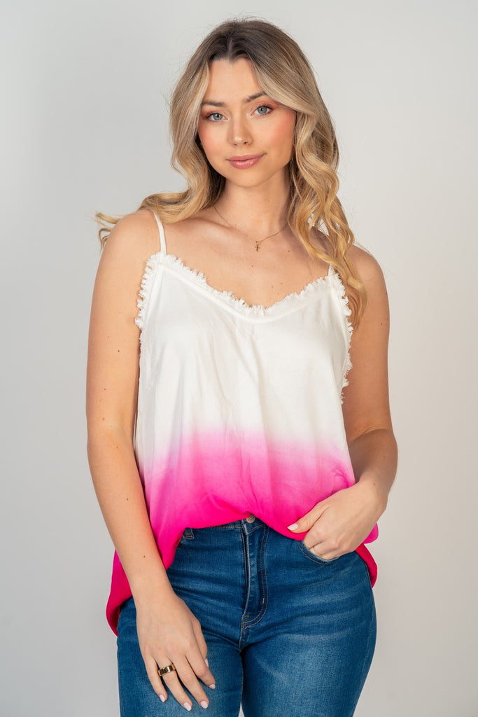 Ombre Pink Spaghetti Strap Top-Shirts & Tops-White Birch-Three Birdies Boutique, Women's Fashion Boutique Located in Kearney, MO
