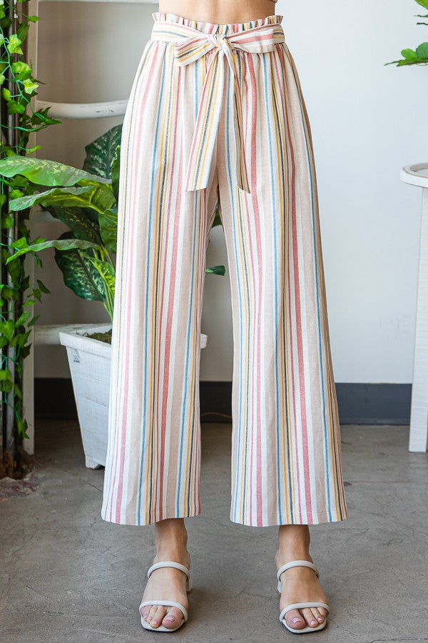 Pastel Striped Paper Bag Linen Pants-Pants-HEIMISH-Three Birdies Boutique, Women's Fashion Boutique Located in Kearney, MO
