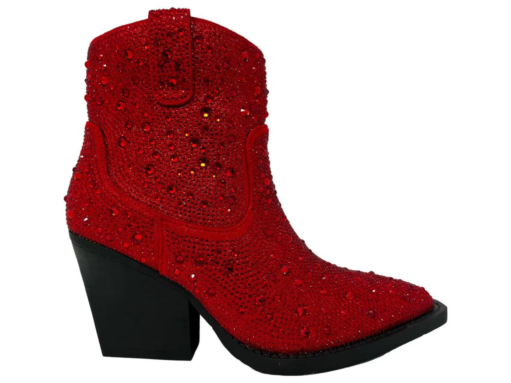 Red Rhinestone Booties-Booties-Very G-Three Birdies Boutique, Women's Fashion Boutique Located in Kearney, MO