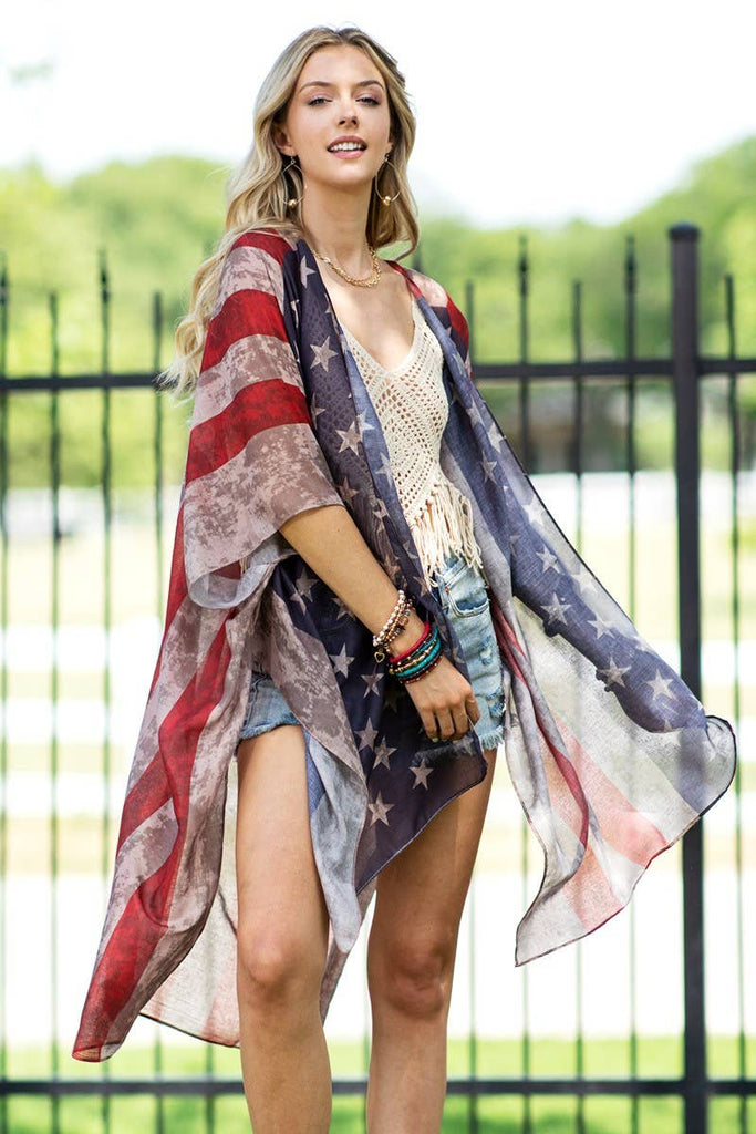 Vintage USA Print Kimono-Urbanista-Three Birdies Boutique, Women's Fashion Boutique Located in Kearney, MO