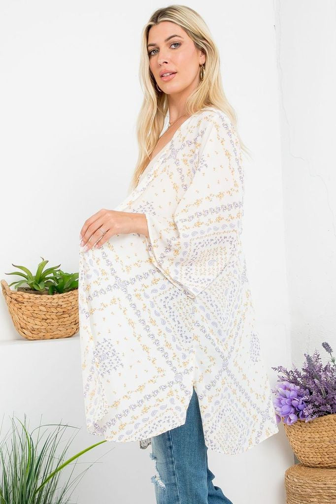 Natural Bandana Print Kimono-Kimonos-P & Rose-Three Birdies Boutique, Women's Fashion Boutique Located in Kearney, MO