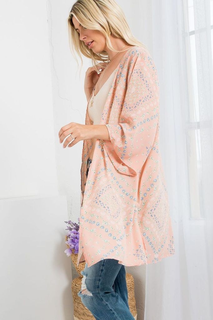 Pastel Bandana Print Kimono-Kimonos-P & Rose-Three Birdies Boutique, Women's Fashion Boutique Located in Kearney, MO