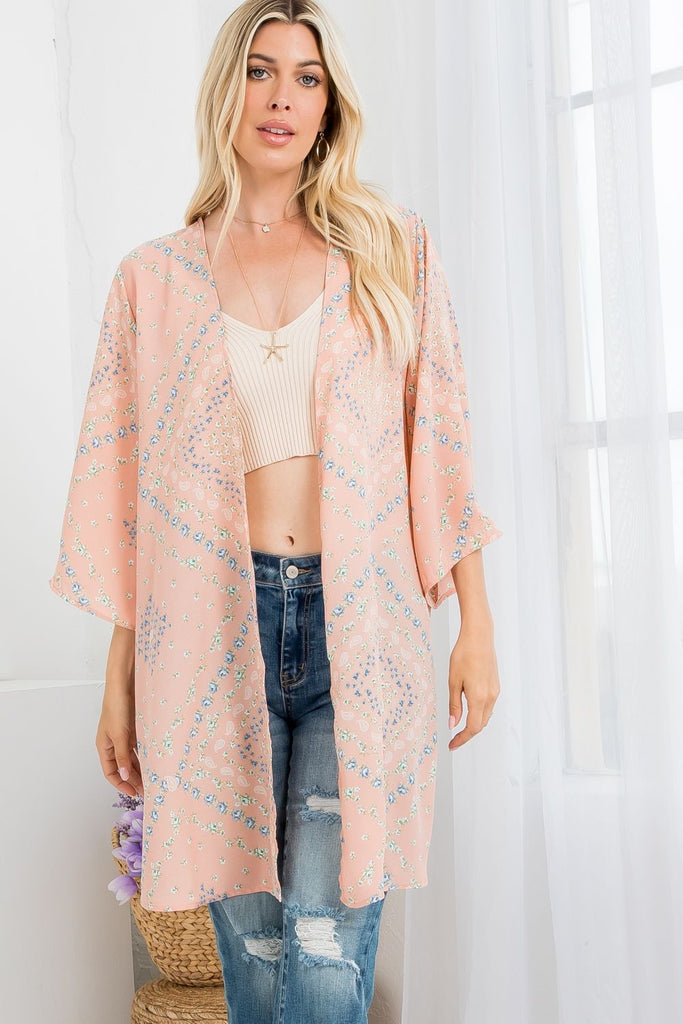 Pastel Bandana Print Kimono-Kimonos-P & Rose-Three Birdies Boutique, Women's Fashion Boutique Located in Kearney, MO