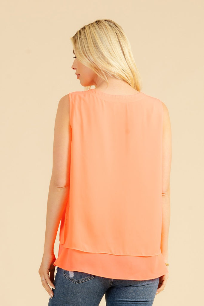 Neon Coral Layered Tank Blouse-Shirts & Tops-Sew In Love-Three Birdies Boutique, Women's Fashion Boutique Located in Kearney, MO