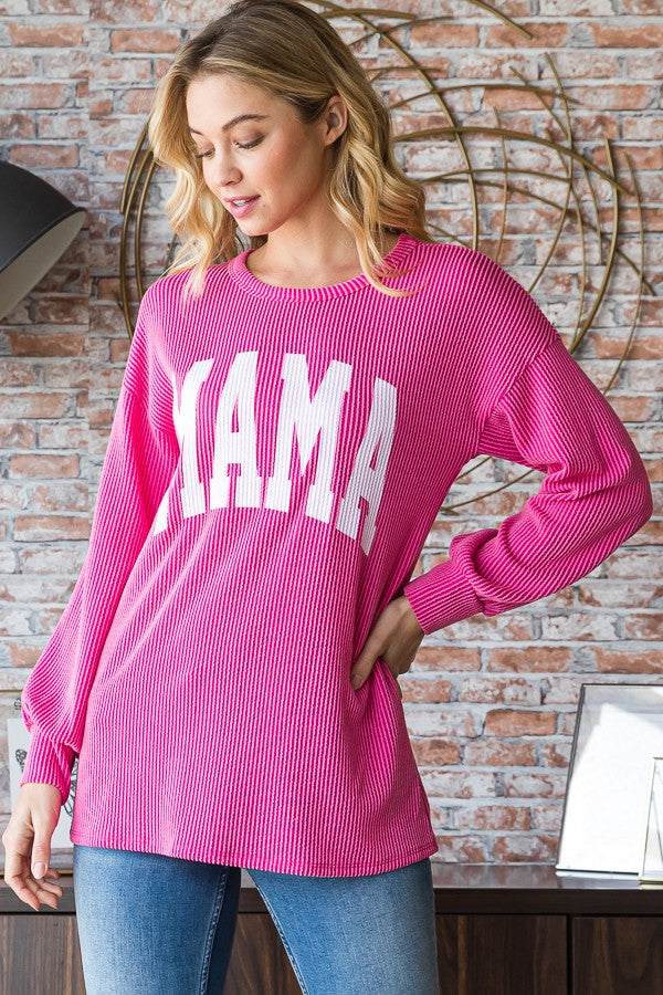 "MAMA" Urban Ribbed Crewneck-Shirts & Tops-Heimish-Three Birdies Boutique, Women's Fashion Boutique Located in Kearney, MO