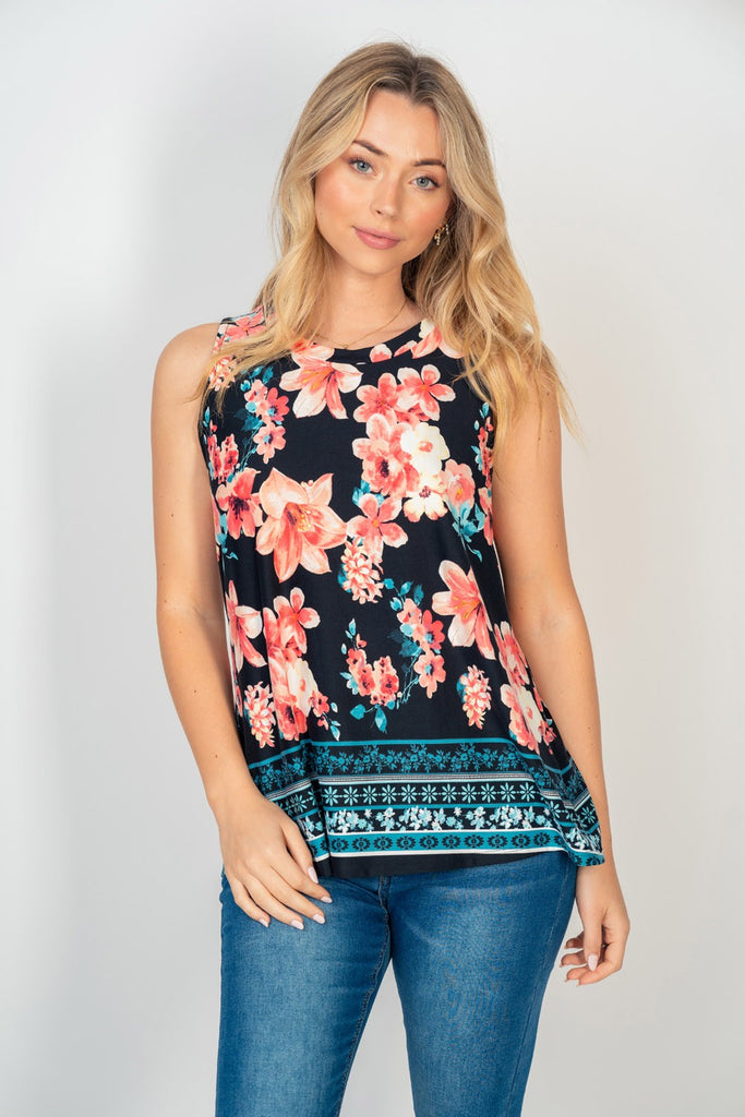 Boho Border & Floral Print Top-Shirts & Tops-White Birch-Three Birdies Boutique, Women's Fashion Boutique Located in Kearney, MO