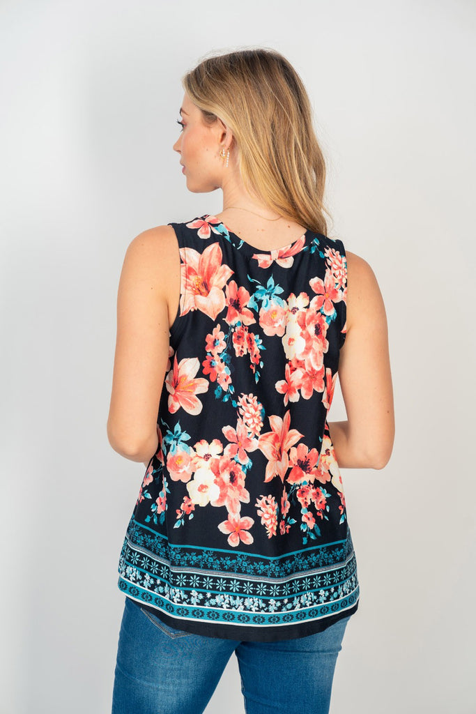 Boho Border & Floral Print Top-Shirts & Tops-White Birch-Three Birdies Boutique, Women's Fashion Boutique Located in Kearney, MO