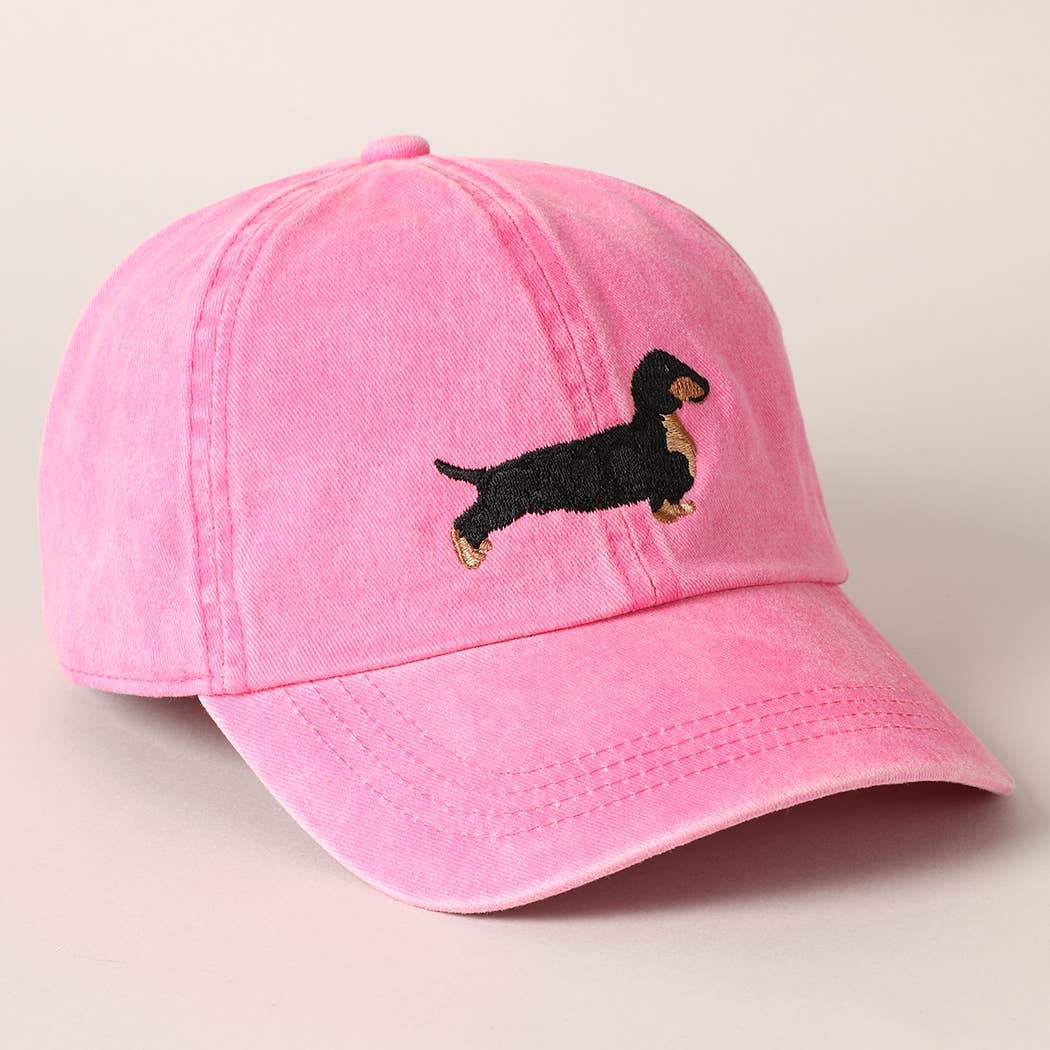 Dachshund Embroidered Baseball Dad Cap: White / One Size { product_type }}
