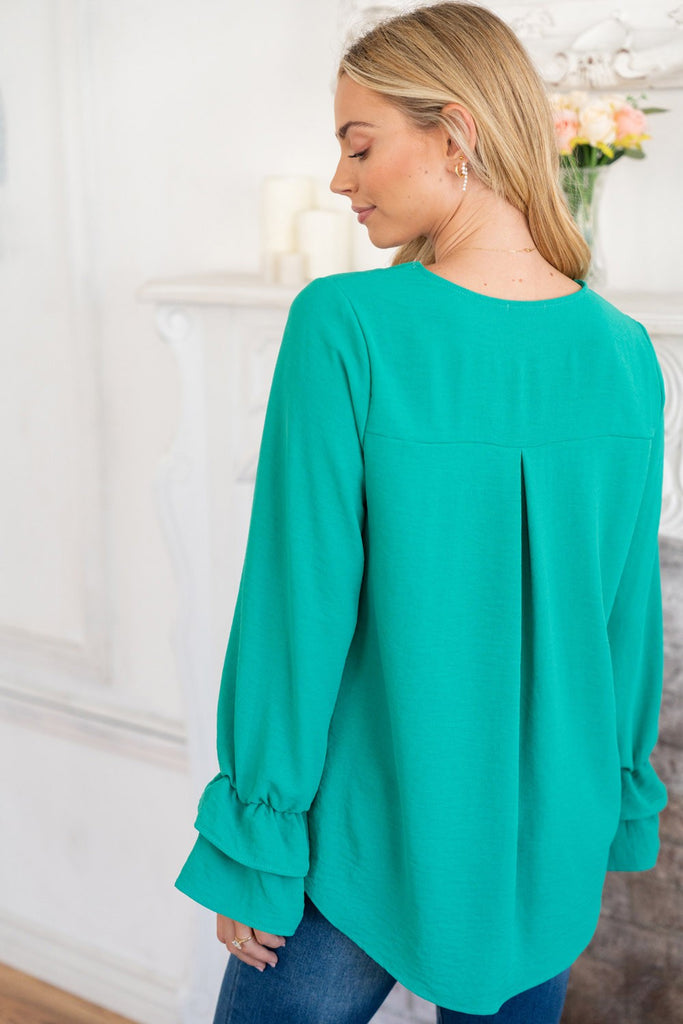 Double Ruffle Sleeve Blouse-Top-White Birch-Three Birdies Boutique, Women's Fashion Boutique Located in Kearney, MO