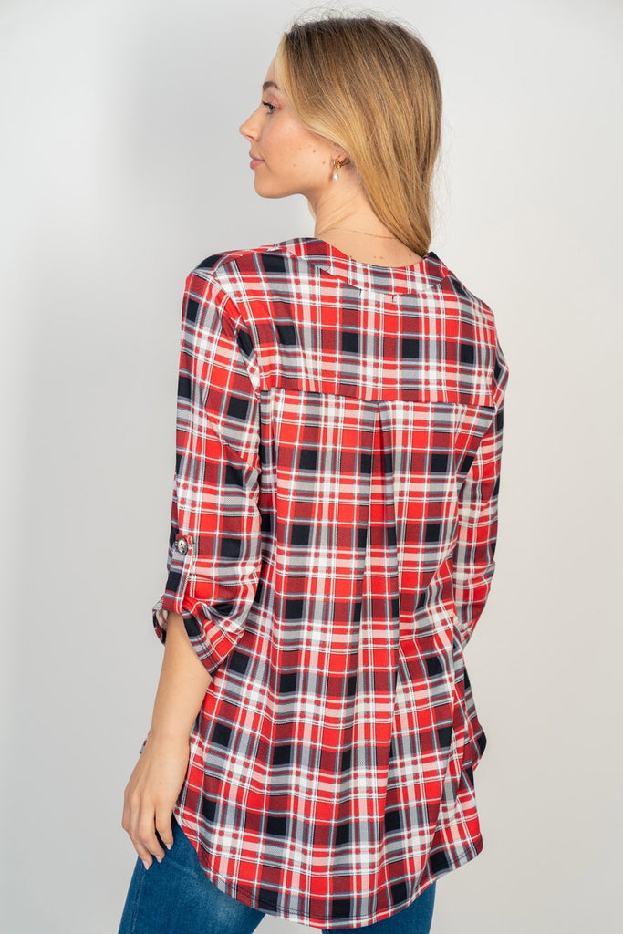Black & Red Flannel Blouse-Sweater-White Birch-Three Birdies Boutique, Women's Fashion Boutique Located in Kearney, MO