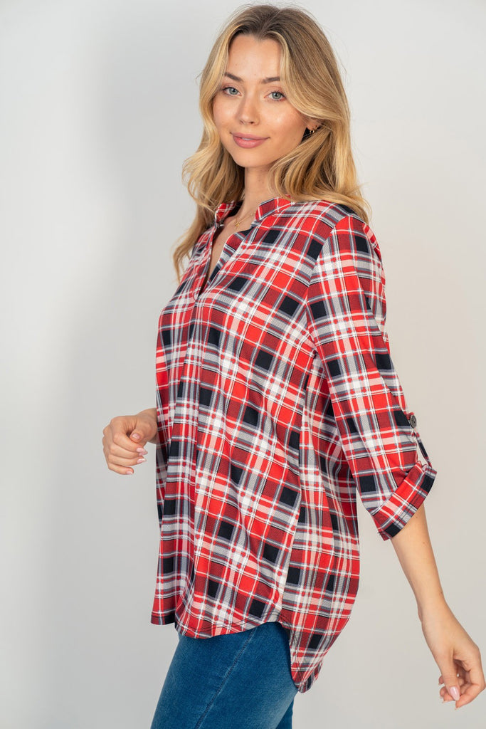 Black & Red Flannel Blouse-Sweater-White Birch-Three Birdies Boutique, Women's Fashion Boutique Located in Kearney, MO