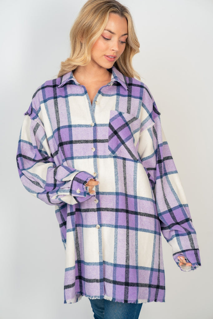 Comfy Plaid Button Down Top-Jacket-White Birch-Three Birdies Boutique, Women's Fashion Boutique Located in Kearney, MO