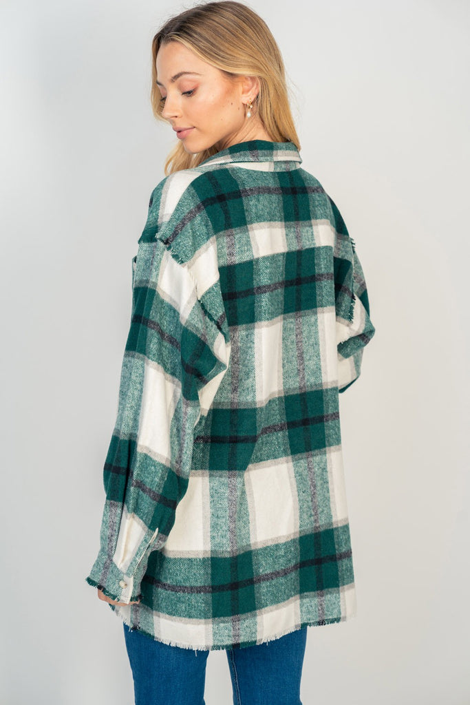 Comfy Plaid Button Down Top-Jacket-White Birch-Three Birdies Boutique, Women's Fashion Boutique Located in Kearney, MO