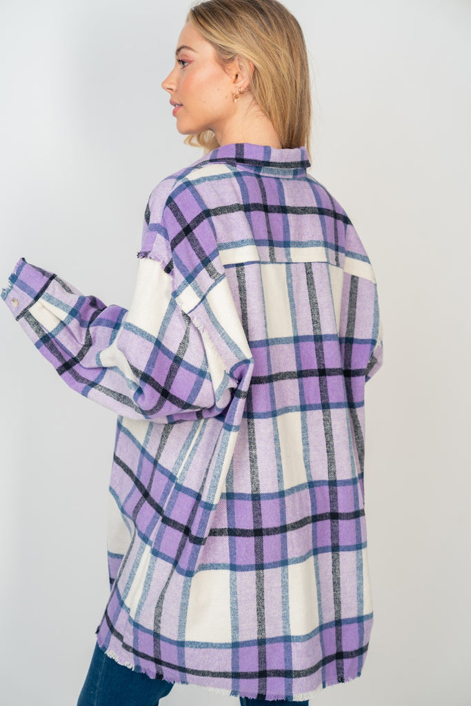 Comfy Plaid Button Down Top-Jacket-White Birch-Three Birdies Boutique, Women's Fashion Boutique Located in Kearney, MO