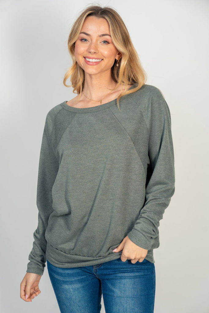French Terry Olive Crewneck Sweater-Sweater-White Birch-Three Birdies Boutique, Women's Fashion Boutique Located in Kearney, MO