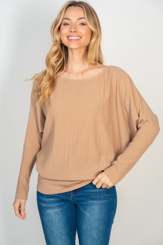 Crepe Textured Dolman Sleeve Top-Sweater-White Birch-Three Birdies Boutique, Women's Fashion Boutique Located in Kearney, MO