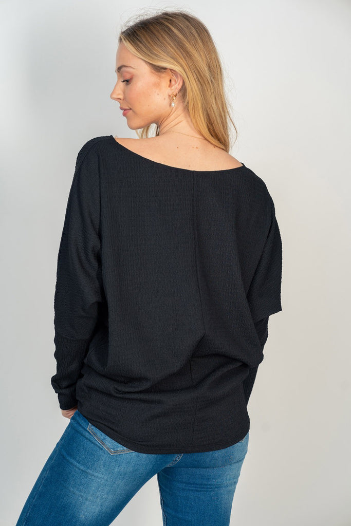 Crepe Textured Dolman Sleeve Top-Sweater-White Birch-Three Birdies Boutique, Women's Fashion Boutique Located in Kearney, MO