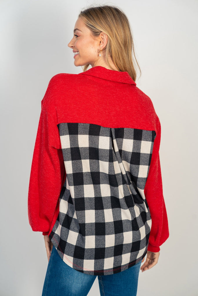 Buffalo Plaid Contrast Shacket-Outerwear-White Birch-Three Birdies Boutique, Women's Fashion Boutique Located in Kearney, MO