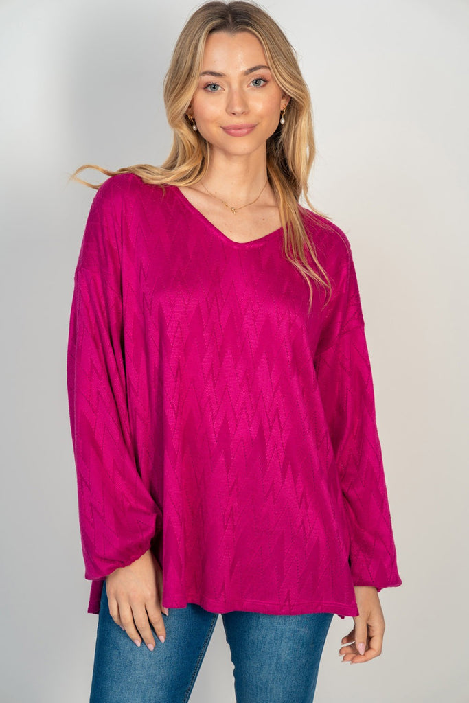 Hot Pink Textured Top-Sweater-White Birch-Three Birdies Boutique, Women's Fashion Boutique Located in Kearney, MO