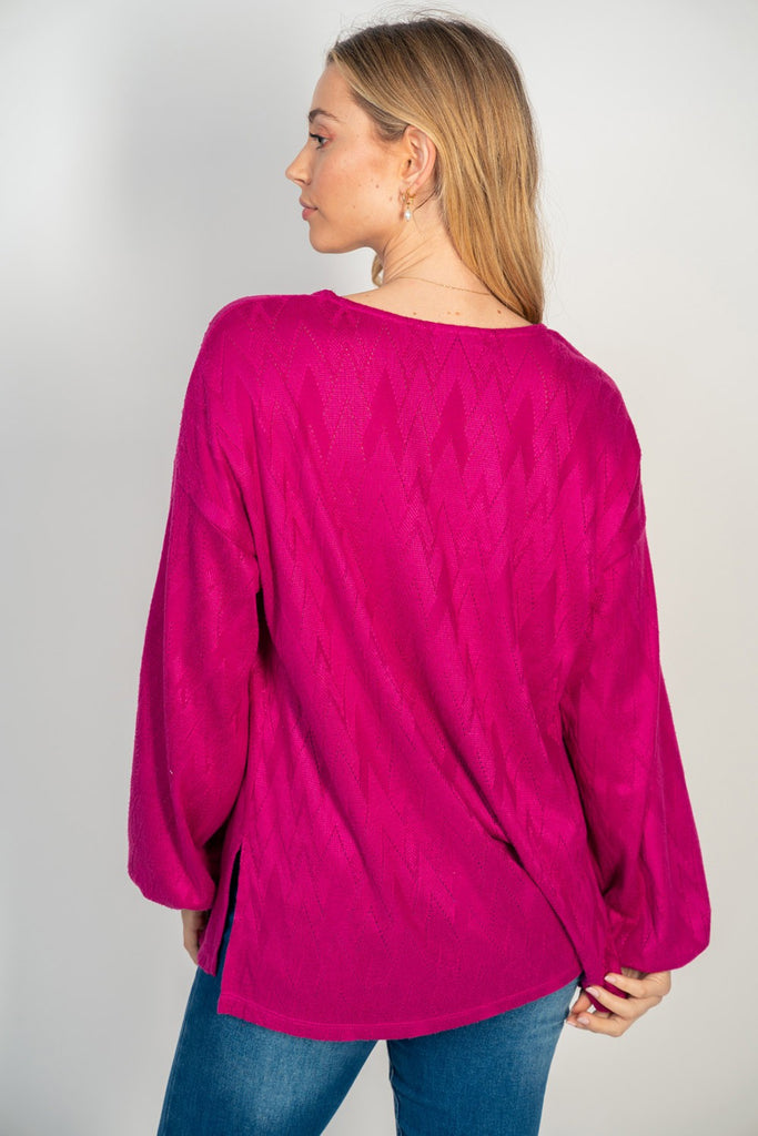 Hot Pink Textured Top-Sweater-White Birch-Three Birdies Boutique, Women's Fashion Boutique Located in Kearney, MO