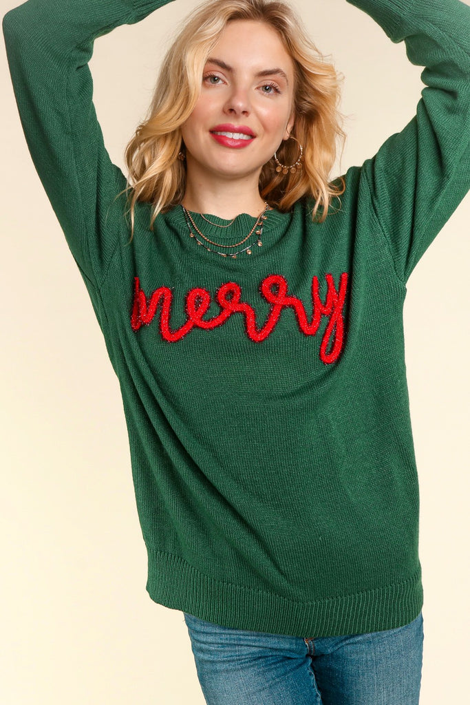 Merry Pop-Up Lettered Sweater-Sweater-Haptics by Holly Harper-Three Birdies Boutique, Women's Fashion Boutique Located in Kearney, MO
