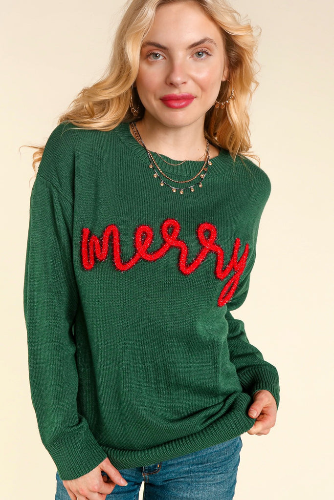 Merry Pop-Up Lettered Sweater-Sweater-Haptics by Holly Harper-Three Birdies Boutique, Women's Fashion Boutique Located in Kearney, MO