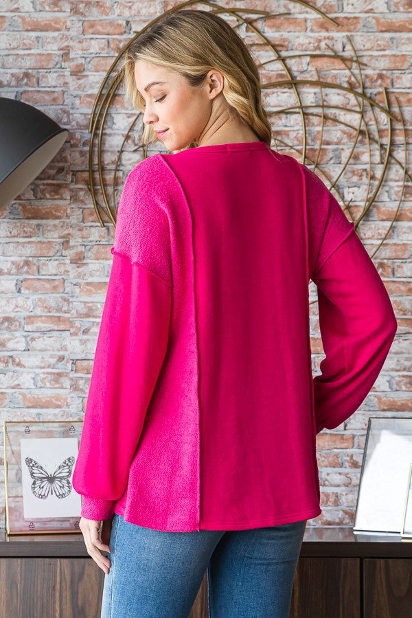 Solid Reverse Contrast Top-Top-Heimish-Three Birdies Boutique, Women's Fashion Boutique Located in Kearney, MO