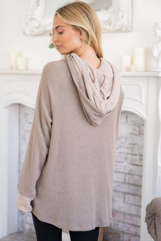 Brushed Ribbed Knit Hoodie-Sweater-White Birch-Three Birdies Boutique, Women's Fashion Boutique Located in Kearney, MO