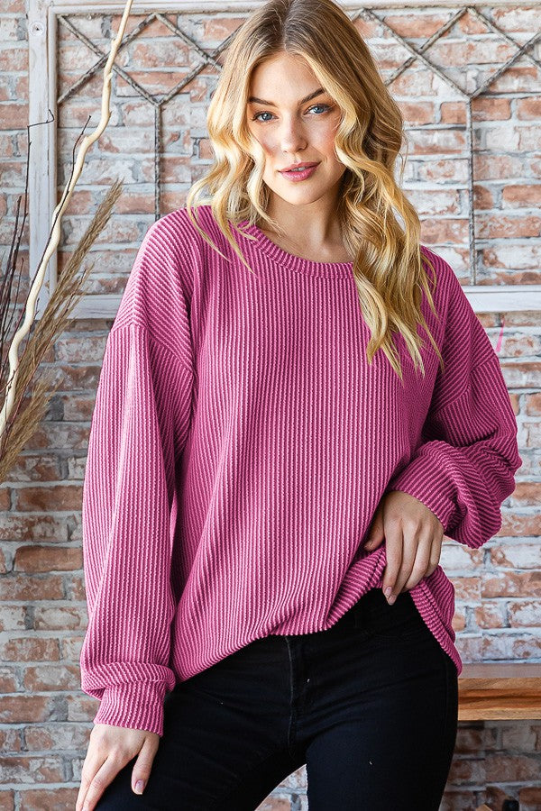 Puffed Sleeve Solid Ribbed Crewneck-Shirts & Tops-Heimish-Three Birdies Boutique, Women's Fashion Boutique Located in Kearney, MO